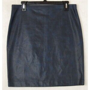 Karen Kane Faux Leather Pencil Blue Stretch Skirt Animal Medium Mob Wife Office